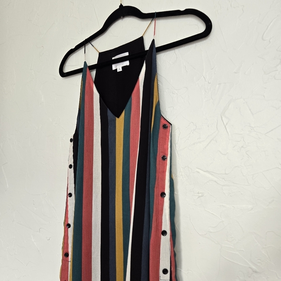 Revolve Line and Dot Rainbow Striped Button Side Midi Dress - Picture 3 of 7